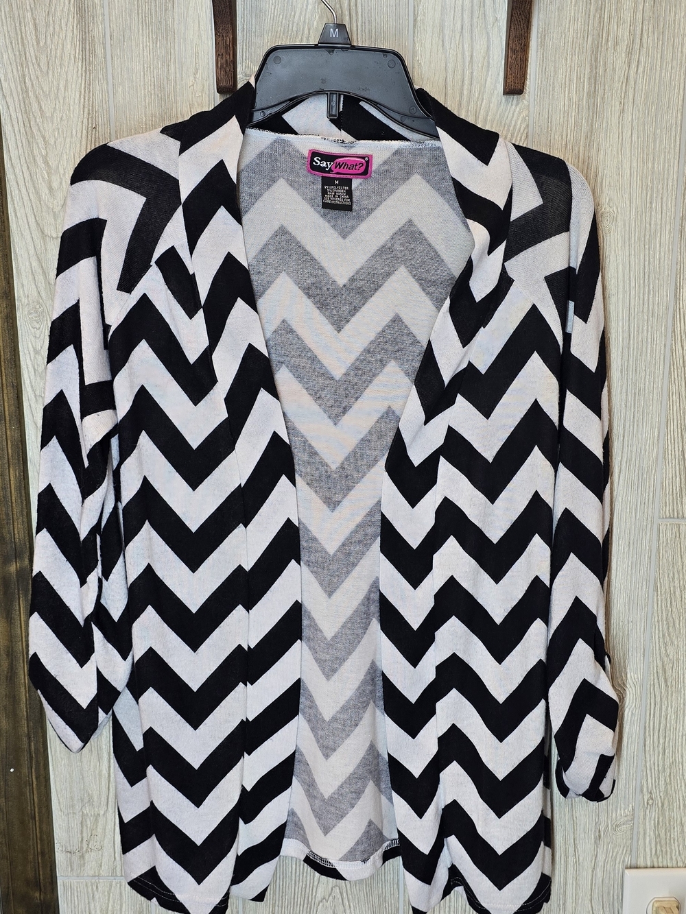 Say What? Black & White Chevron Open-Front Cardigan